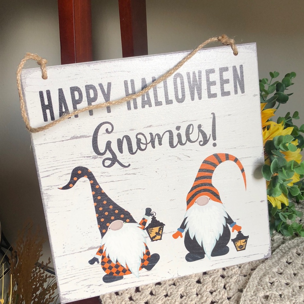 Rustic Wooden Halloween Wall Door Sign Decor HAPPY HALLOWEEN GNOMIES